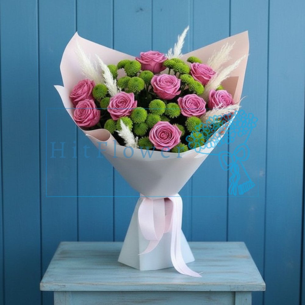 Букет цветов Любимый розовый Букет цветов из: Розы и Хризантемы